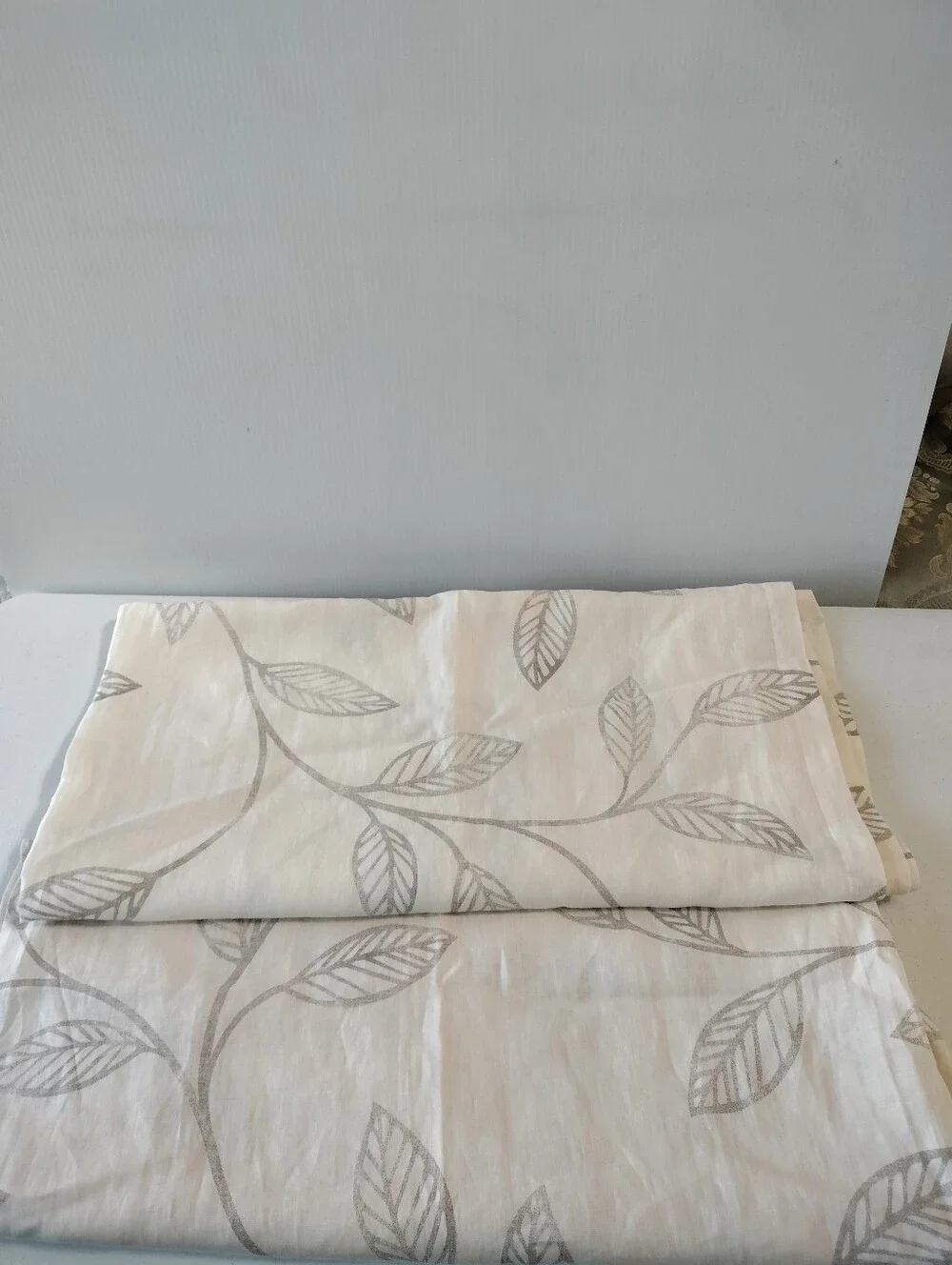The Company Store Linen Cream Gray Leaf Vine Curtains 2 Panels Pocket Rod 52x84